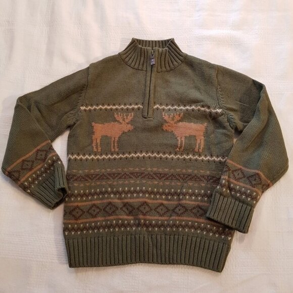 Skyr boys size 4T green moose knit sweater EUC or better - Picture 1 of 4